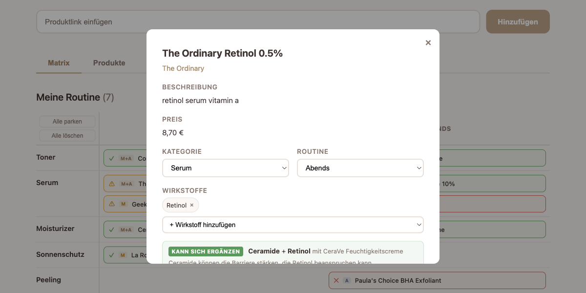Produktdetails mit Interaktionshinweisen